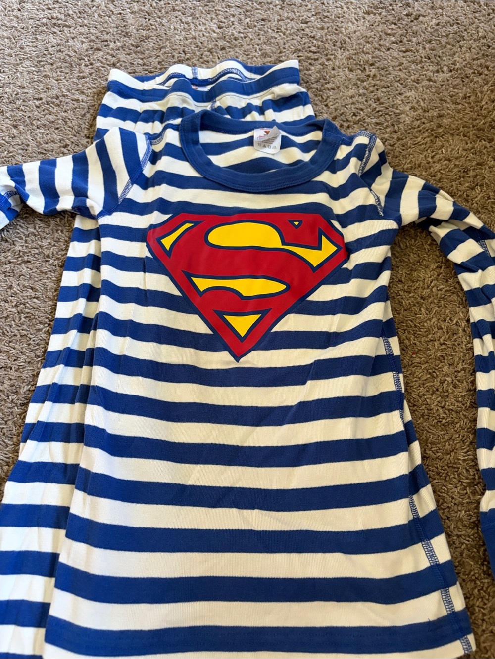 Hanna Andersson Blue and White Striped Superman Pajama Top